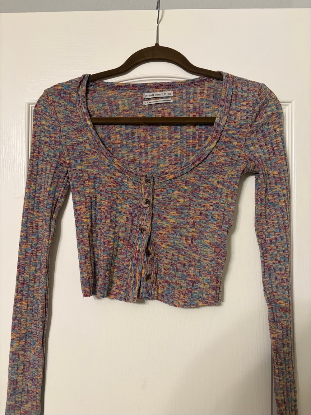 Urban Outfitters Multicolor Ribbed Button-Front Long Sleeve Top